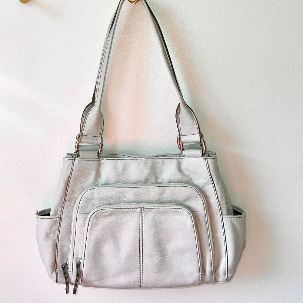Tignanello white leather shoulder bag with organization pockets